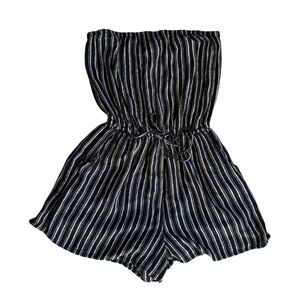 Hollister - Strapless Romper with Pockets Black/Stripes Size Small
